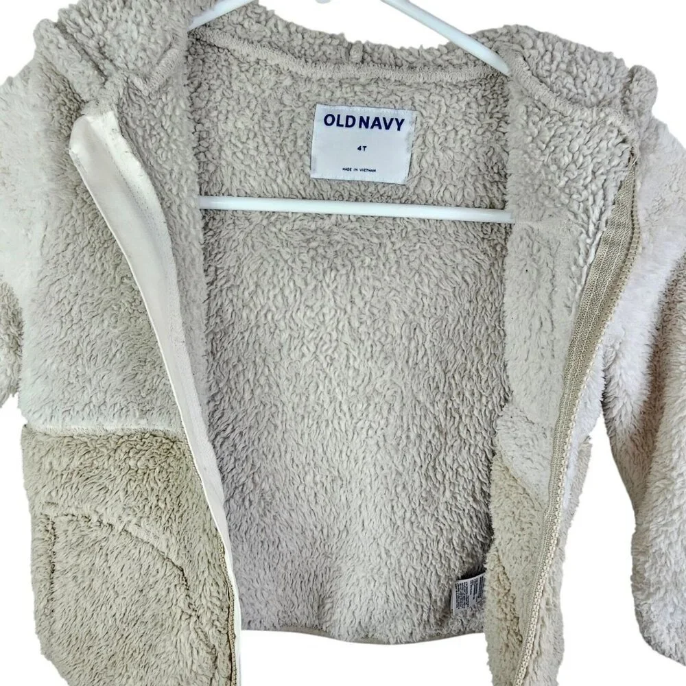 Old‎ Navy Neutral Beige Tan Fleece Sherpa Zip Hoodie Toddler Size 4T